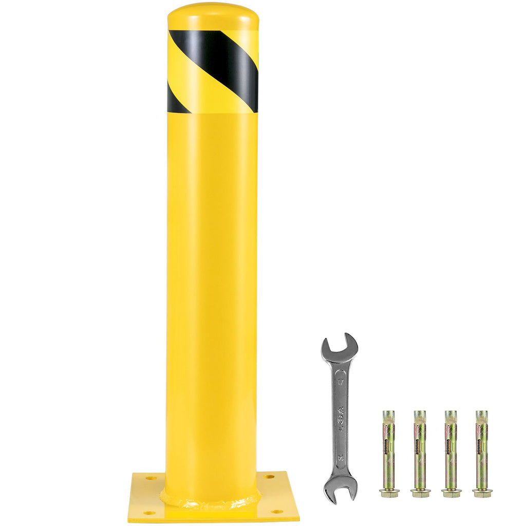 Safety Bollard 24"x4.5" Safety Barrier Bollard 4-1/2" OD 24" Height Yellow Powder Coat Pipe Steel Safety Barrier with 4 Free Anchor Bolts for Traffic-Sensitive Area