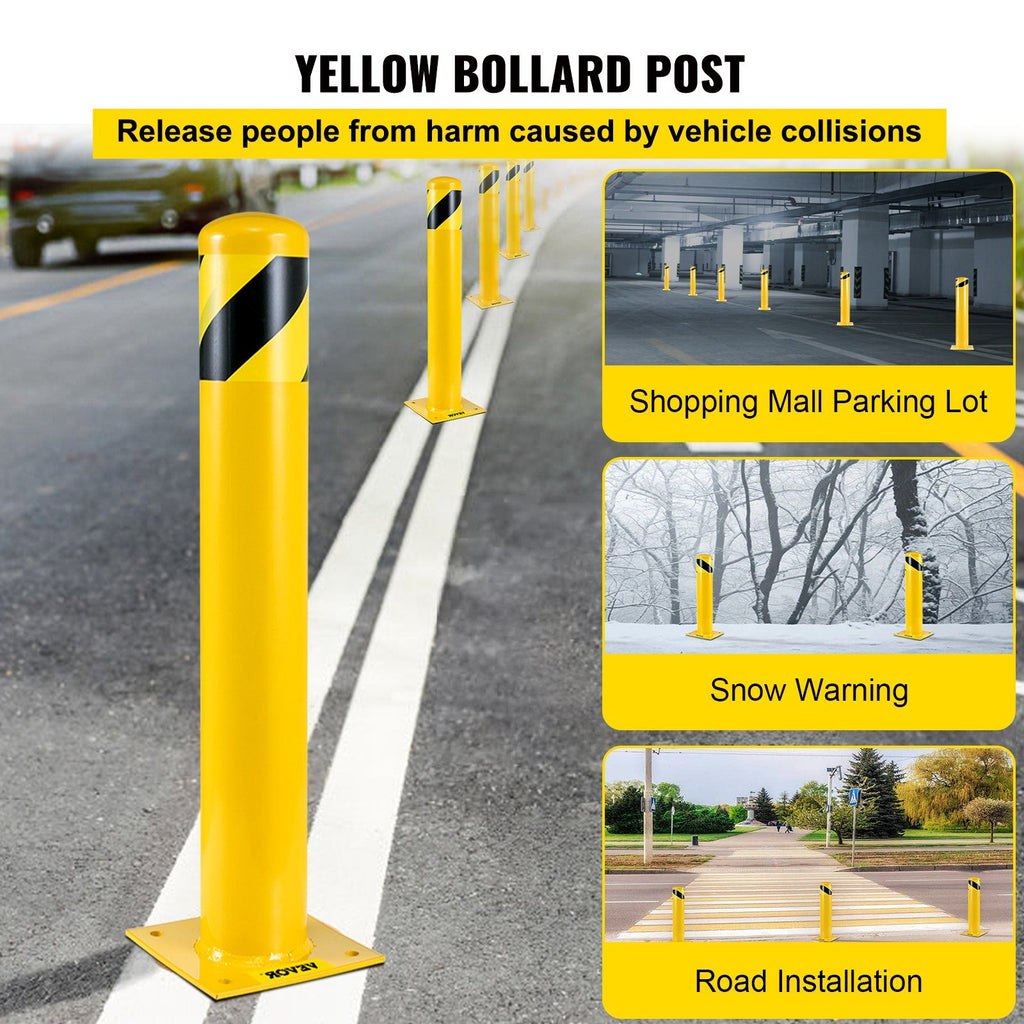 Safety Bollard, 36 Inch Height Bollard Post, 5.5 Inch Diameter Steel Pipe Safety Bollard Post, Yellow Steel Bollard, Steel Safety Bollard with 8 Anchor Bolts, Perfect for Traffic-Sensitive Area image 2