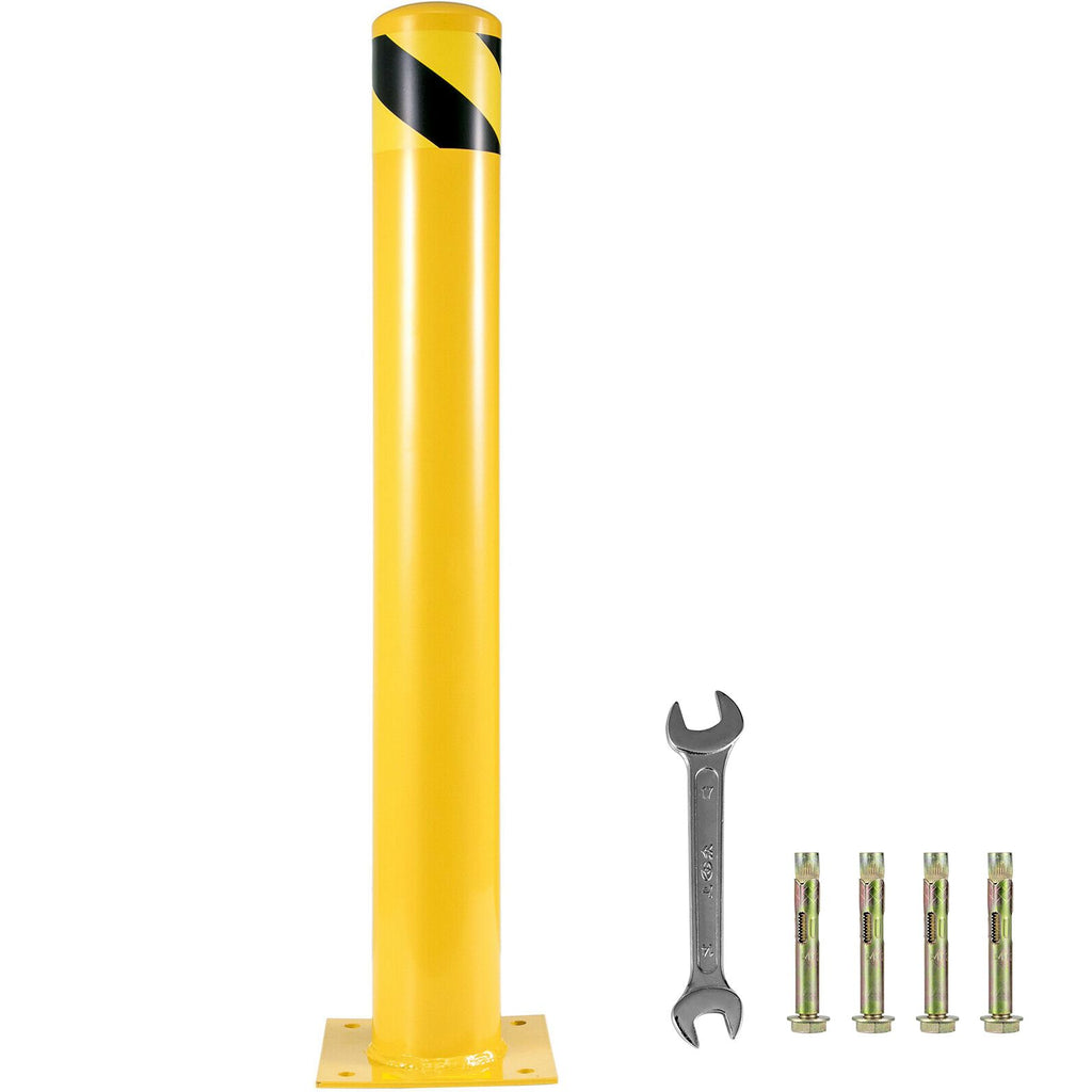 Safety Bollard 48"x5.5", Safety Barrier Bollard 5-1/2" OD 48" Height, Yellow Powder Coat Pipe Steel Safety Barrier, with 4 Free Anchor Bolts, for Traffic-Sensitive Area