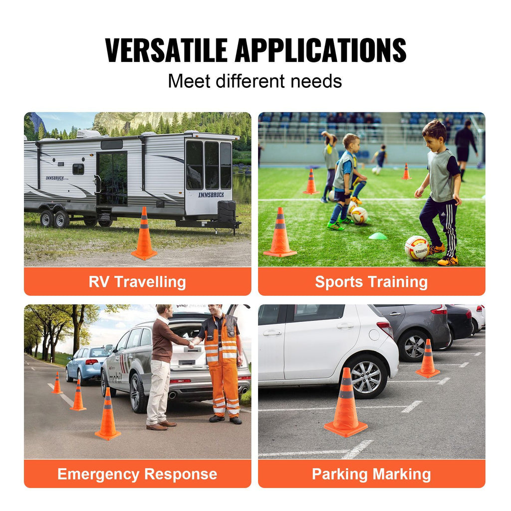 Safety Cones, 4 Pack 28 inch Collapsible Traffic Cones, Construction Cones with Reflective Collars, Wide Base and A Storage Bag, for Traffic Control, Driving Training, Parking Lots image 2