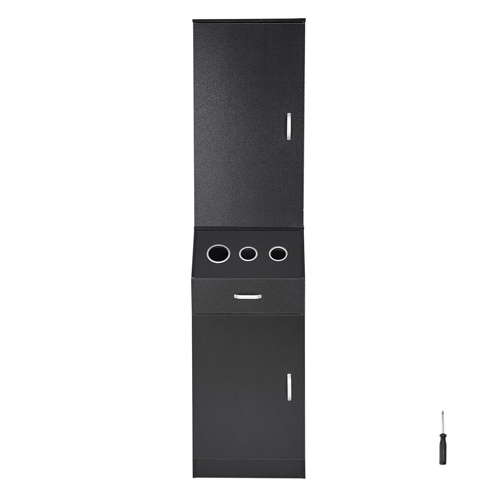 Salon Organizer, Station Unit for Hair Professionals, Equipped with 3 Holders for Hair Dryers, Storage Spaces, and a Single Drawer, in Black