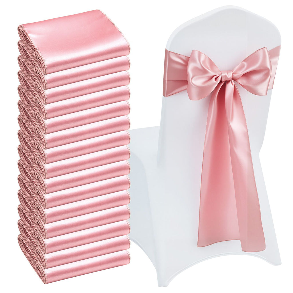 Satin Chair Sashes Bows, 50PCS Chair Ribbon Ties Back Sash, 7 x 108 inch, Rose Gold Wedding Reception Decoration, for Wedding Ceremony Baby Shower Party Events Banquet Chair Cover Decoration