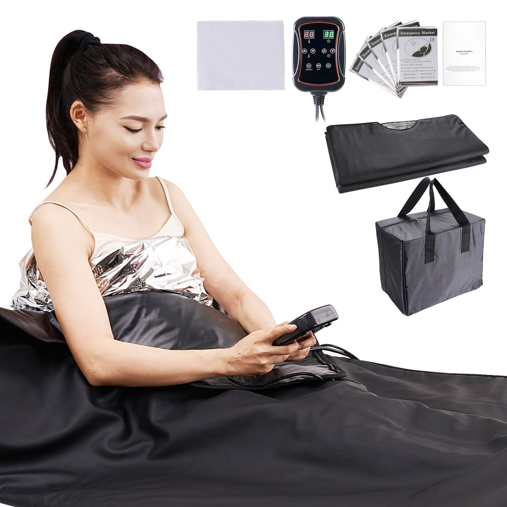 Sauna Blanket for Detoxification, Portable Far Infrared Sauna for Home, PU Sauna Bag w/ Therapy Stones & Carbon Fiber Heating, 1-6 Level Adjustable Temp 95-185 F, 1-60 Minutes Timer, 75 x 35in