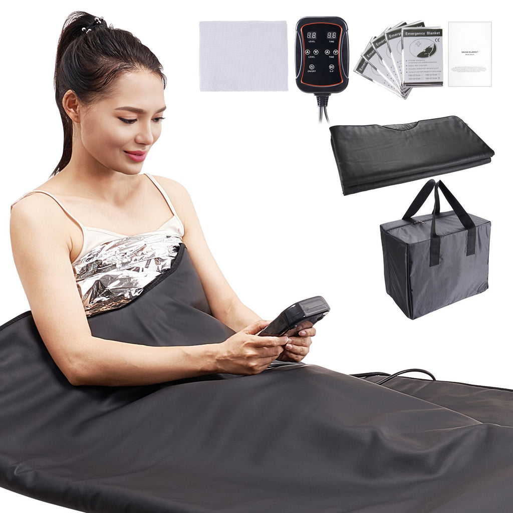 Sauna Blanket for Detoxification, Portable Far Infrared Sauna for Home Relaxation, 1-6 Level Adjustable Temp Range 95-185 F, 1-60 Minutes Timer, Far Infrared Carbon Heating Sauna Bag