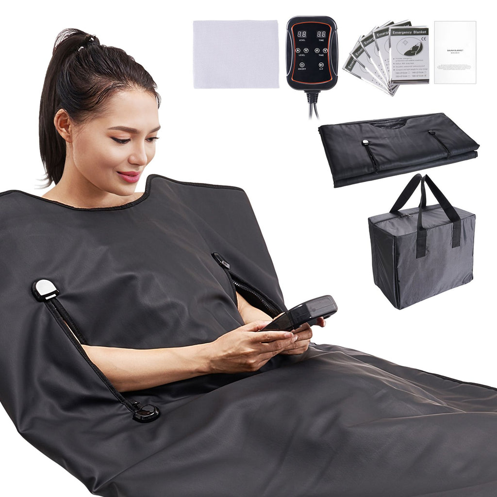 Sauna Blanket for Detoxification, Portable Far Infrared Sauna for Home with Arm Holes for Comfort, 1-6 Level Adjustable Temp Range 95-185 Fahrenheit, 1-60 Minutes Timer, Carbon Fiber Heating