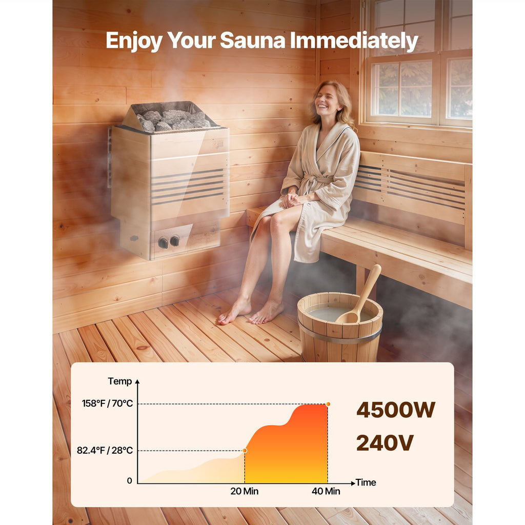 Sauna Heater, 4.5KW 240V Electric Sauna Stove, Dry Steam Bath Saunas Stove with Pre-Drilled Bracket, Fit 105 to 210 CU.FT Saunas Rooms, Steam Bath Stoves for Home, Commercial, Leisure Venues