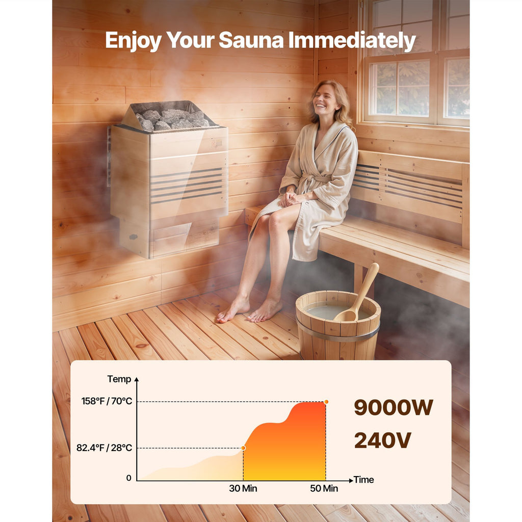 Sauna Heater, 9KW 240V Electric Sauna Stove, Dry Steam Bath Saunas Stove with Pre-Drilled Bracket, Fit 317.8 to 459 CU.FT Saunas Rooms, Steam Bath Stoves for Home, Commercial, Leisure Venues
