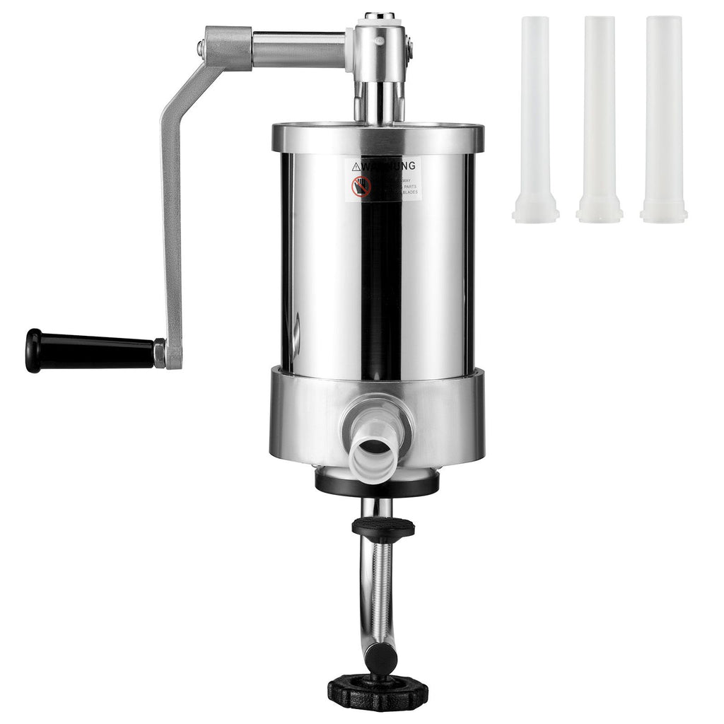 Sausage Stuffer, 2.5LBS/1.5L Capacity, 304 Stainless Steel Vertical Sausage Stuffer, Sausage Filling Machine with 3 Stuffing Tubes, Suction Base and Manual Crank for Household or Commercial Use