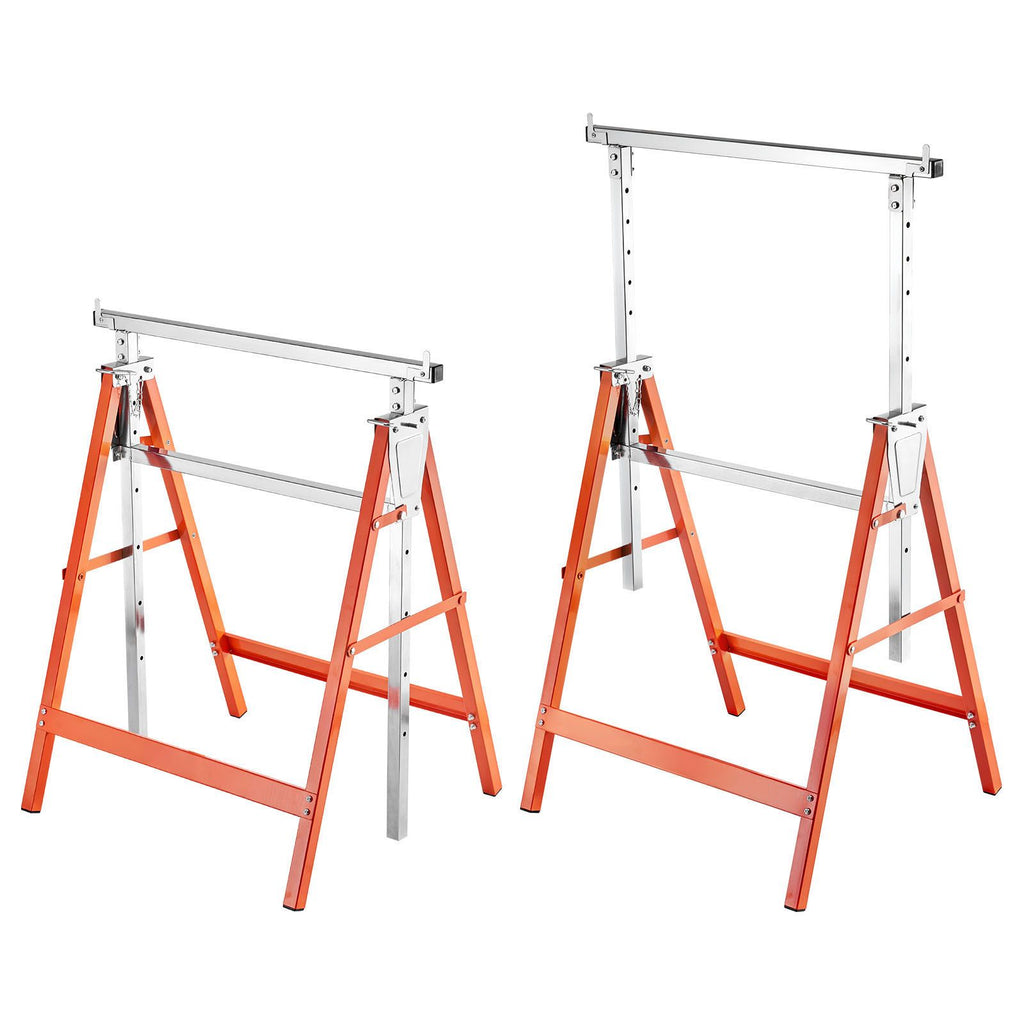 Saw Horses, 2 Pack Folding Work Horses, 440 lbs Load Capacity Sawhorse with Heavy Duty Legs, Adjustable Height Saw Horse with Non-Slip Foot Pads, for Woodworking, Carpenters & Contractors