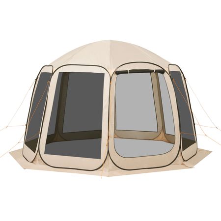 Screen House Tent, 12 x 11 ft, 10-12 Person Pop Up Screen Tent, Portable Screened in Canopy with Carry Bag, Netting Sides, Ground Stakes, for Garden, Patio, Backyard, Outdoor Activities, Beige