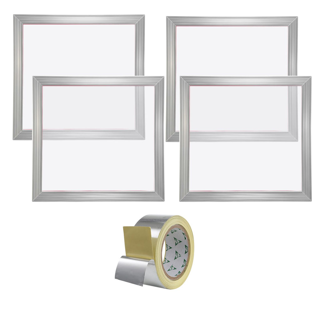 Screen Printing Kit, 4 Pieces Aluminum Silk Screen Printing Frames, 20x20inch Silk Screen Printing Frame with 110 Count Mesh, High Tension Nylon Mesh and Sealing Tape for T-shirts DIY Printing