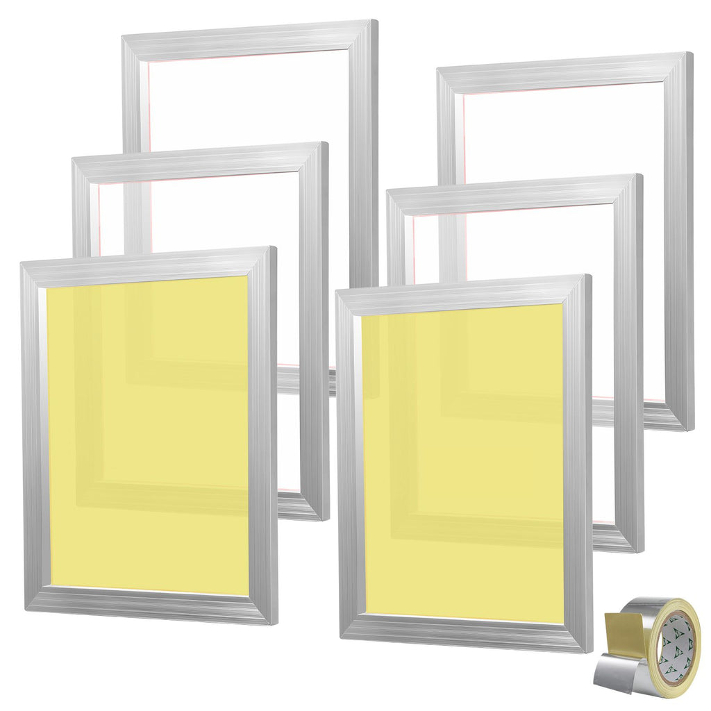 Screen Printing Kit, 6 Pieces Aluminum Silk Screen Printing Frames, 16x20inch Silk Screen Printing Frame with 110 Count Mesh, High Tension Nylon Mesh and Sealing Tape for T-shirts DIY Printing