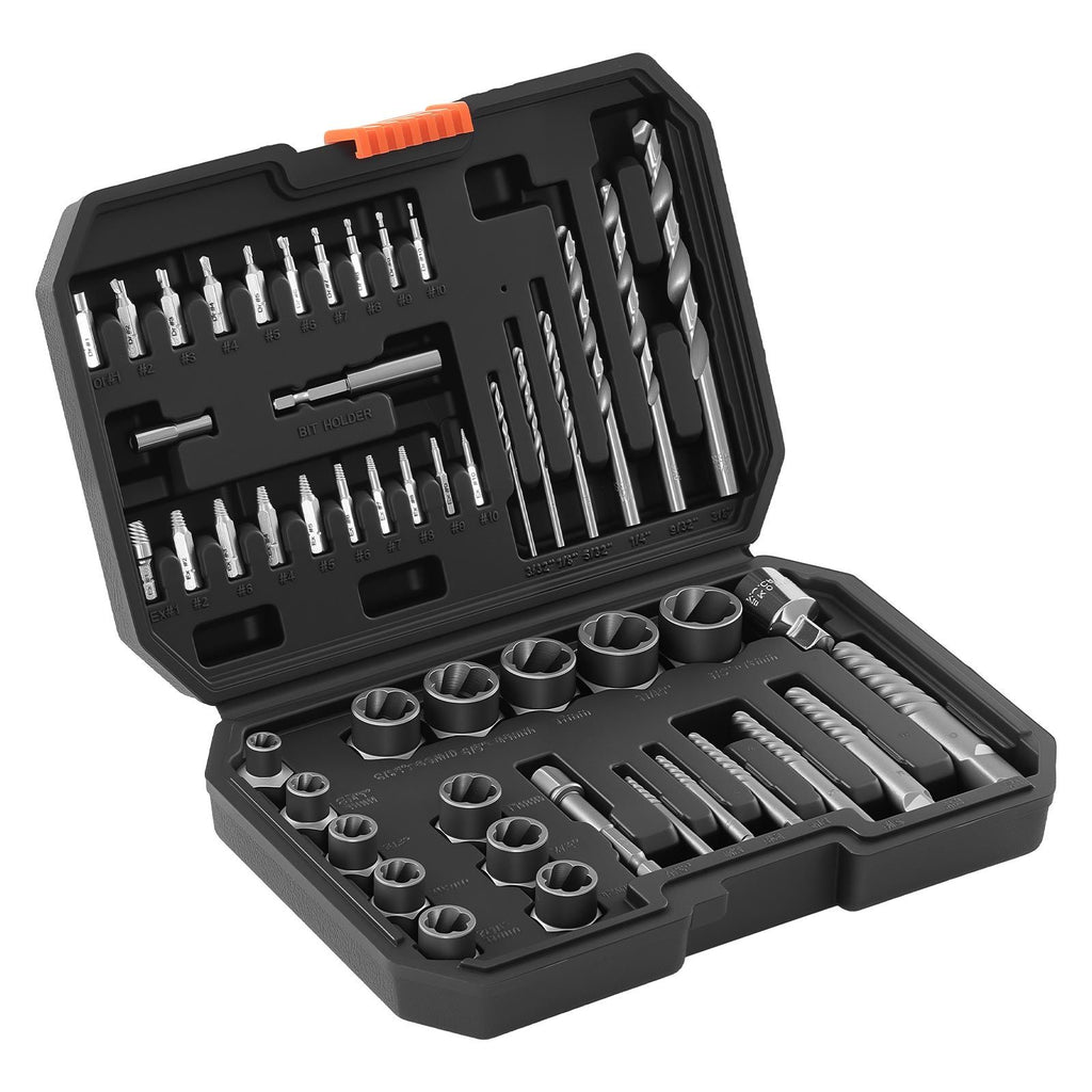 Screw Extractor Set with Drill Bits, 49 Pieces, Easy Out Nut Bolt Extractors and Drill Bits, with Adapters, Solid Storage Case, Cr-Mo Steel for Removing Rounded, Broken, or Stripped Fasteners