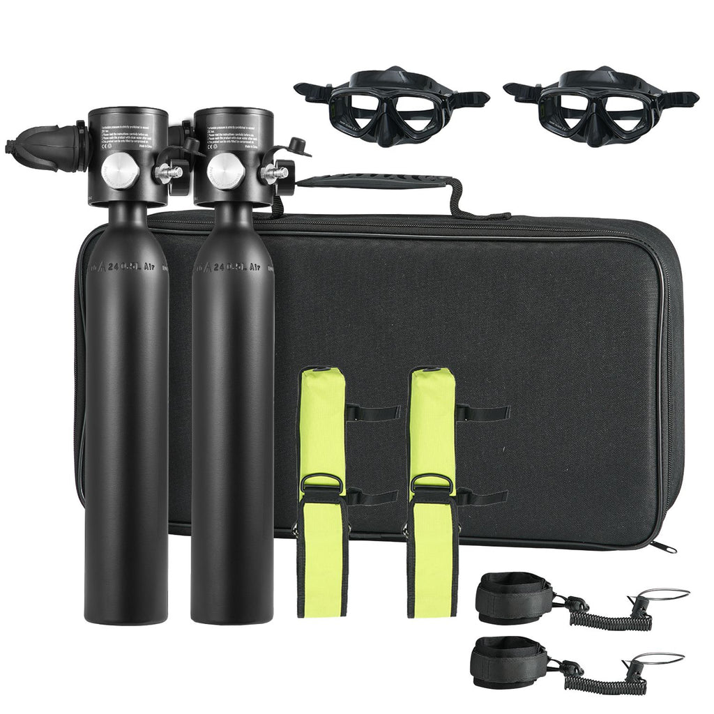 Scuba Tank, 0.5L Portable Diving Tank with Pump, Diving Oxygen Cylinder Supports 5-10 Minutes Underwater Breathing, 98.43 ft Diving Depth, Refillable Snorkel Air Tank for Underwater Exploration
