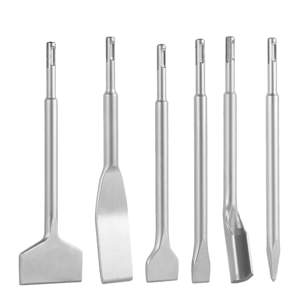 SDS Plus Chisel Set, 6pcs SDS Plus Rotary Hammer Drill Attachments, Includes Point, Flat, & U-Groove Chisels, Heat Treated 40Cr Alloy Steel, Sharp Edge for Demolition, Concrete and Brick