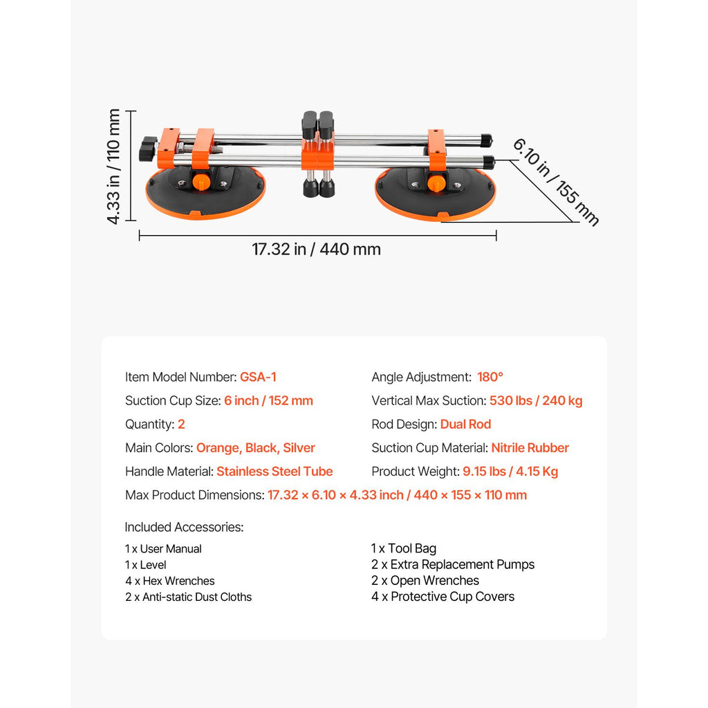 Seamless Seam Setter, 2 Packs, Granite Seam Setter with 6 in Vacuum Suction Cups & Tool Bag, Seam Joiner for Seam Joining & Leveling, Countertop Installation Tool for Tile Stone Marble Slab