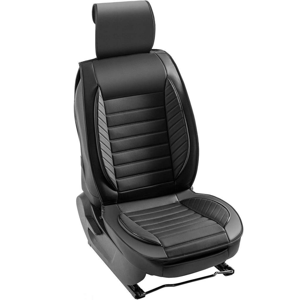 Seat Covers, Universal Car Seat Covers Front Seats, 2pcs Faux Leather Seat Cover, Semi-enclosed Design, Detachable Headrest and Airbag Compatible, for Most Cars SUVs and Trucks Black