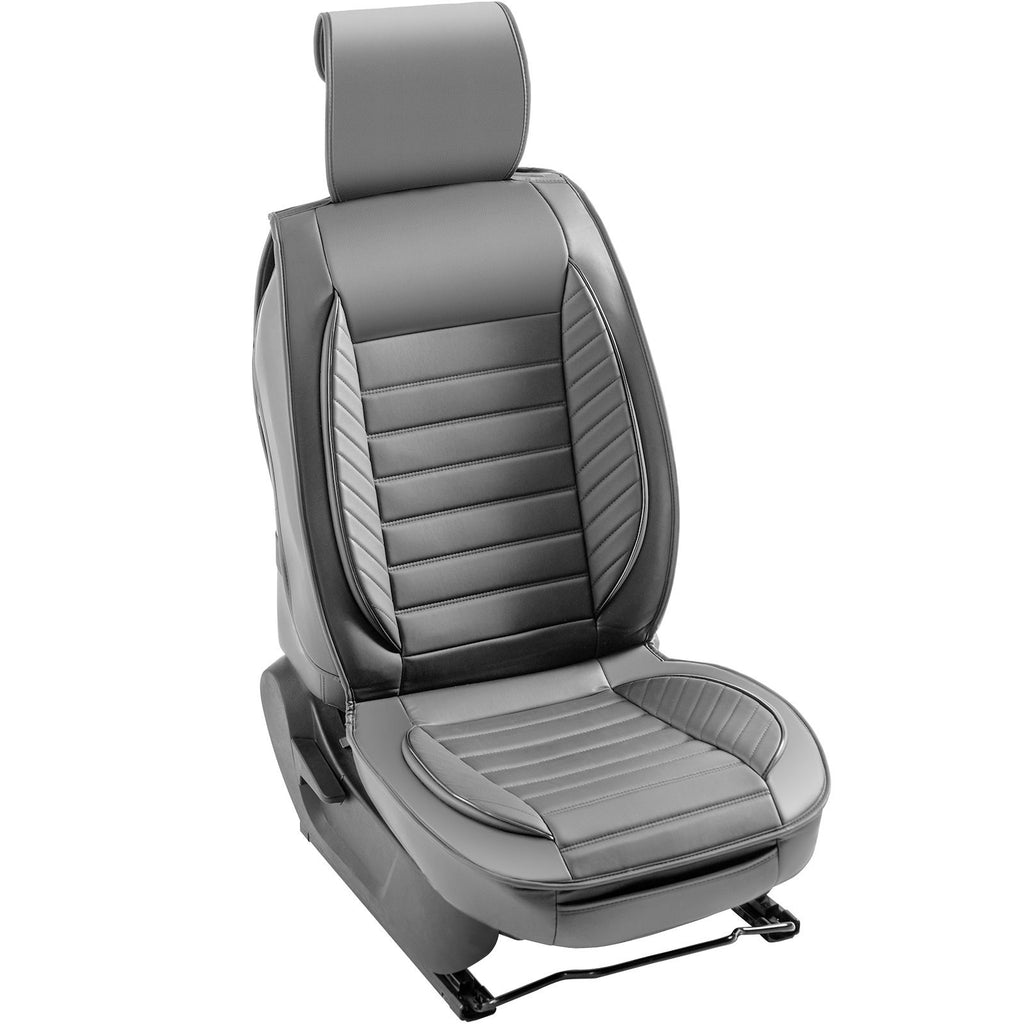 Seat Covers, Universal Car Seat Covers Front Seats, 2pcs Faux Leather Seat Cover, Semi-enclosed Design, Detachable Headrest and Airbag Compatible, for Most Cars SUVs and Trucks Gray