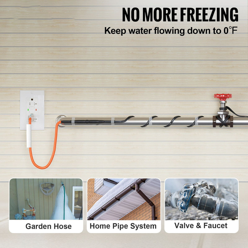 Self-Regulating Pipe Heating Cable, 9FT 5W/FT Heat Tape for Pipes Freeze Protection, Water Pipe Heat Cable with Built-in Thermostat Protects PVC Hose, Metal and Plastic Pipe from Freezing