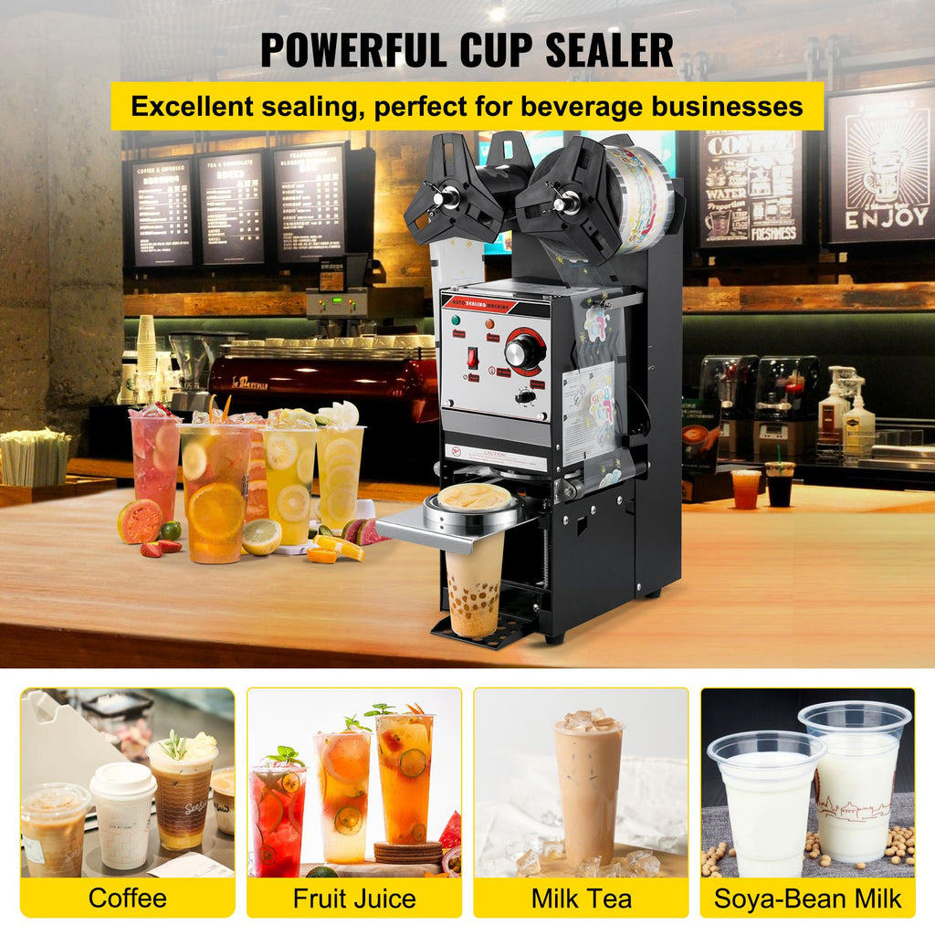 Semi-automatic Cup Sealing Machine, 300-500 Cup/h Tea Cup Sealer Machine, Black Boba Cup Sealer Machine, 90/95mm Cup Diameter Boba Cup Sealing Machine with Control Panel for Bubble Milk Tea image 2