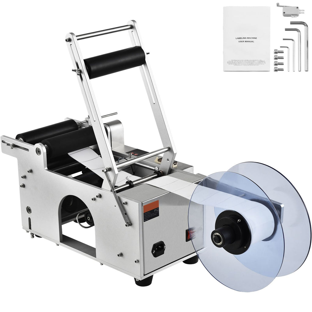 Semi-Automatic Round Labeling Machine, 20-50pcs/min, Electric Bottle Label Applicator for Round Bottles, Round Bottle Labeler Suitable for Bottle Diameter 0.78-4.72 inches (with Pressing Bar)