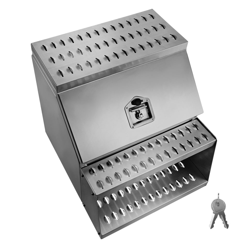 Semi-Truck Step Tool Box, 24" x 27.5" x 25.4" Heavy Duty Aluminum Toolbox Side Mount, Waterproof Side Storage Saddle Step Box with T-Handle Lock & Keys for Semi Trucks, Flatbed Trailers