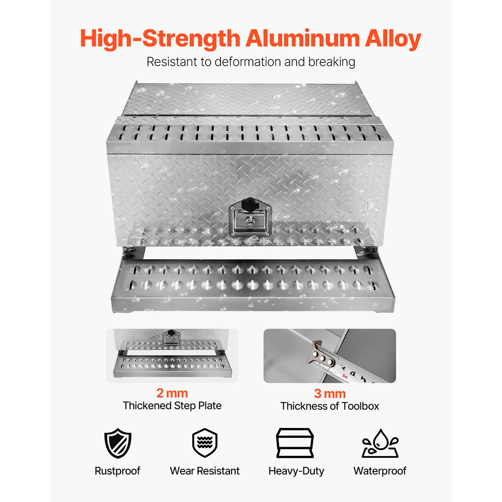 Semi-Truck Step Tool Box, 30" x 29.5" x 15.8" Heavy Duty Aluminum Diamond Plate Toolbox, Waterproof Cab Entry Step Storage Box with T-Handle Lock & Keys for Flatbed, Crane, and Semi Trucks image 2
