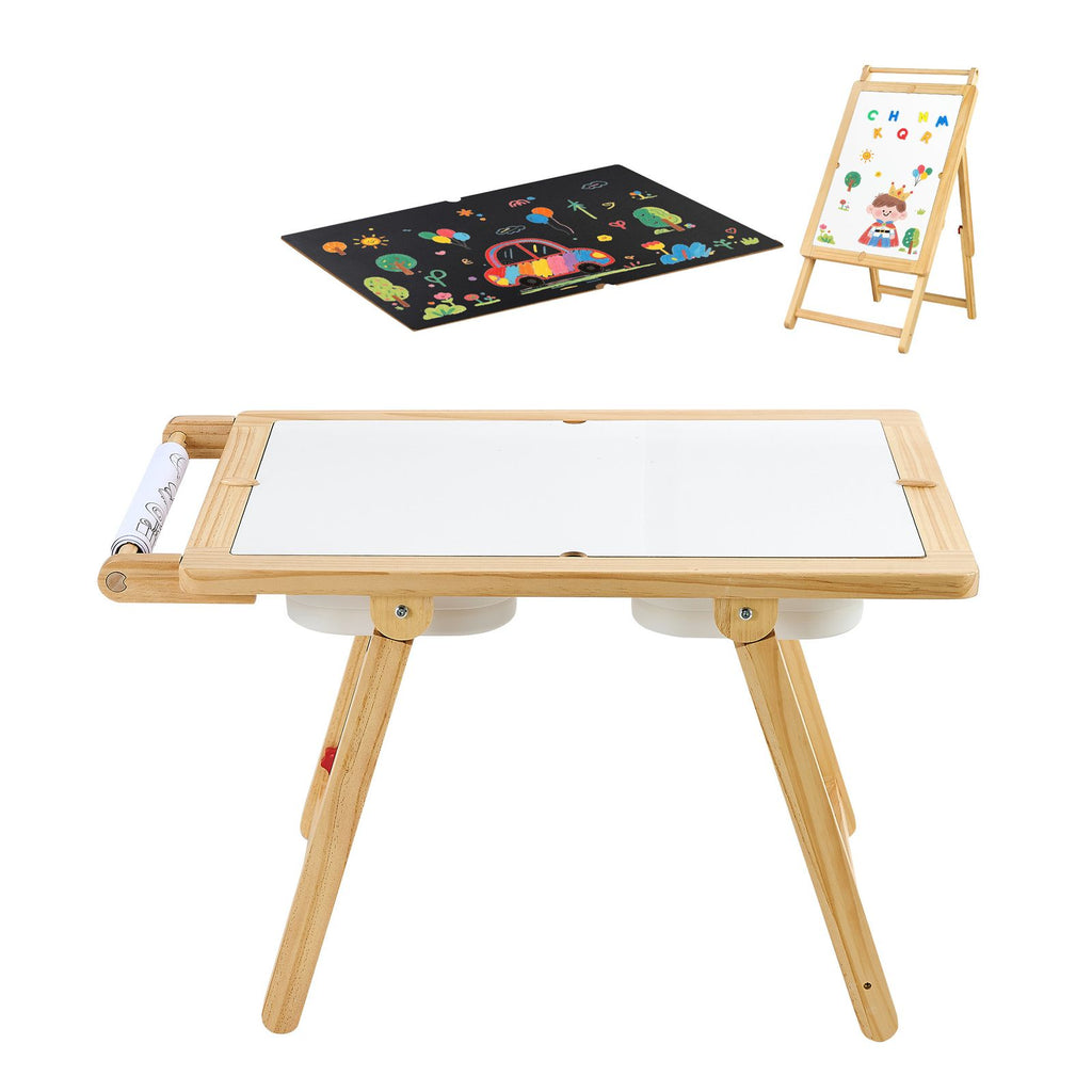 Sensory Table for Toddlers, Wooden Kids Activity Table and Art Easel with Reversible Double-Sided Board, Storage Bins, for Boys and Girls Playing Sand and Water, Drawing, Studying, Dining