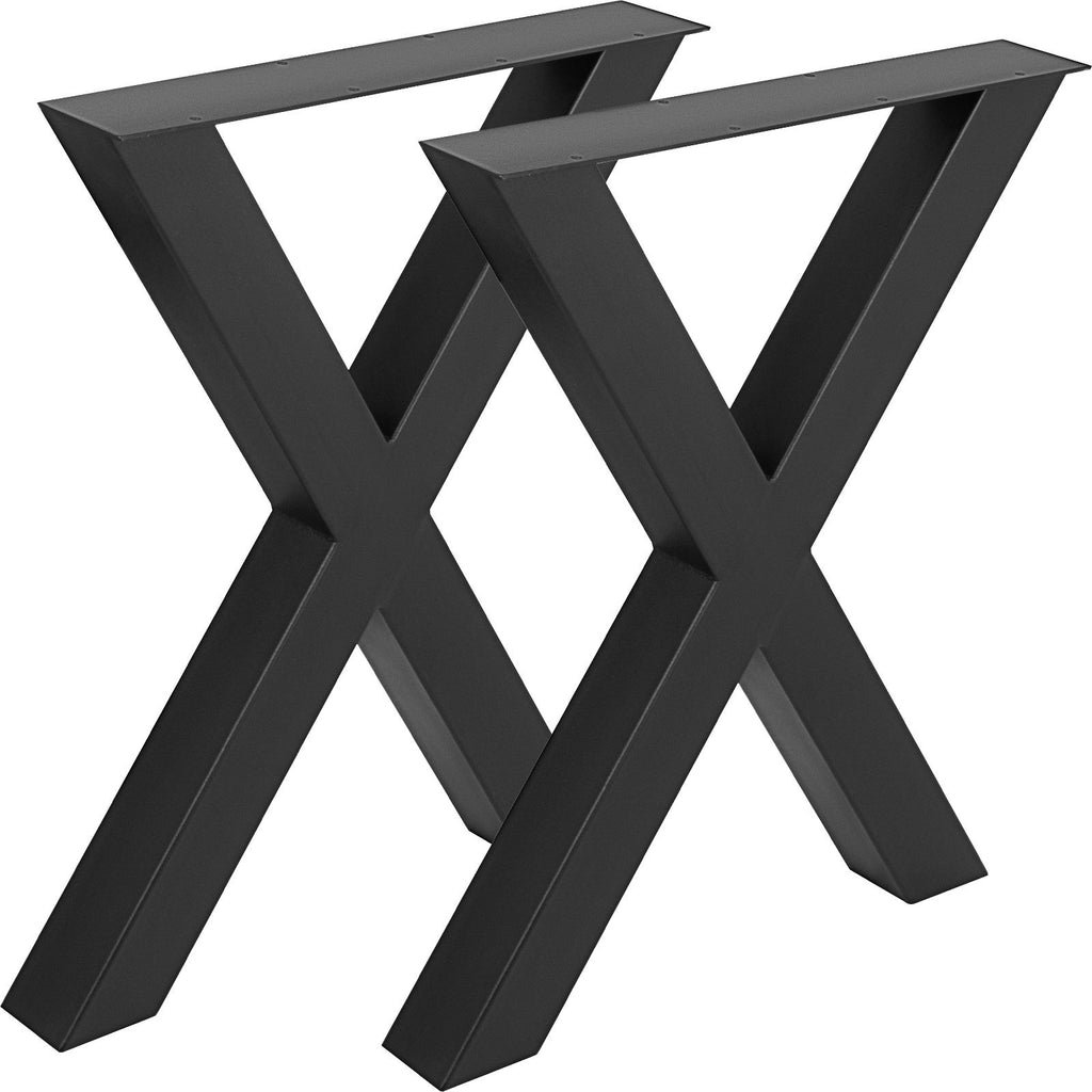 Set of 2 Steel Table Legs, 28\'\'Height 31\'\'Wide Dining Table Legs, Heavy Duty 3.1\" Square Box Section X Frame Table Legs, 28x31x3.1 Inch Black Color Industrial Country Style Metal Dining Leg