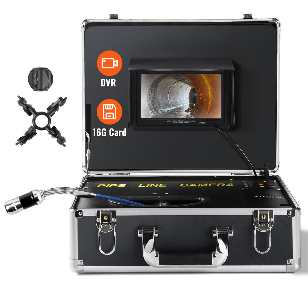 Sewer Camera, 165 ft/50 m, 7" Screen Pipeline Inspection Camera with DVR Function, Waterproof IP68 Camera, 12pcs Adjustable LED, with a 16 GB SD Card for Sewer Line, Duct Drain Pipe Plumbing