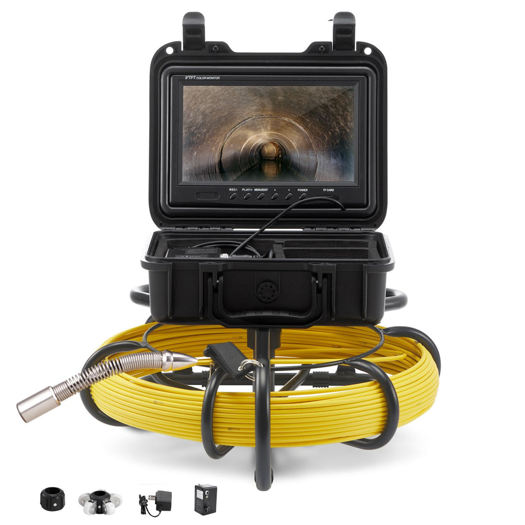 Sewer Camera, 165 ft/50 m, 9" Screen Pipeline Inspection Camera with DVR Function, Waterproof IP68 Camera with 12 Adjustable LEDs, with a 16 GB SD Card for Sewer Line, Home, Duct Drain Pipe Plum