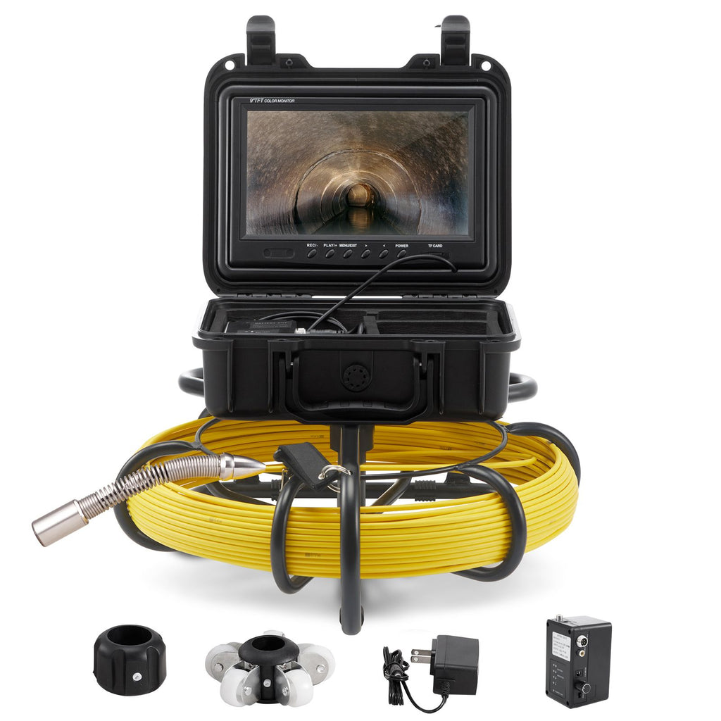 Sewer Camera, 230 ft/70 m, 9" Screen Pipeline Inspection Camera with DVR Function, Waterproof IP68 Camera with 12 Adjustable LEDs, with a 16GB SD Card, for Sewer Line, Home, Duct Drain Pipe Plum