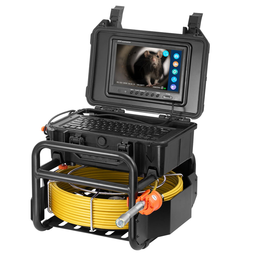 Sewer Camera, 230 ft/70m, Self-Leveling Drain Camera with 512Hz Transmitter, Distance Counter, 9" Screen 1080P HD Snake Plumbing Camera with Light-12 LED & 32GB Card for Duct Pipe
