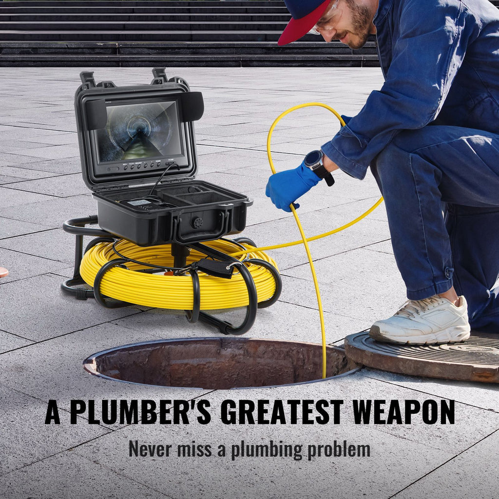 Sewer Camera, 300 ft/91.5 m, 9" Screen Pipeline Inspection Camera with DVR Function, Waterproof IP68 Camera with 12 Adjustable LEDs, with a 16 GB SD Card for Sewer Line, Home, Duct Drain Pipe Pl