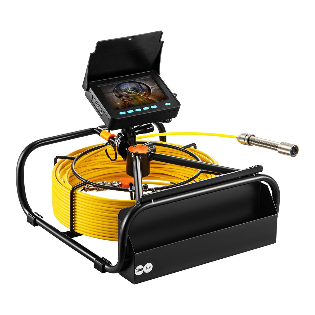 Sewer Camera 30M Cable Pipeline Inspection Camera 11cm TFT LCD Monitor Pipe Camera Screen Waterproof IP68 Duct Inspection Camera with 6PCS LEDs 8500MAH Lithium Battery, DVR Function, 30M