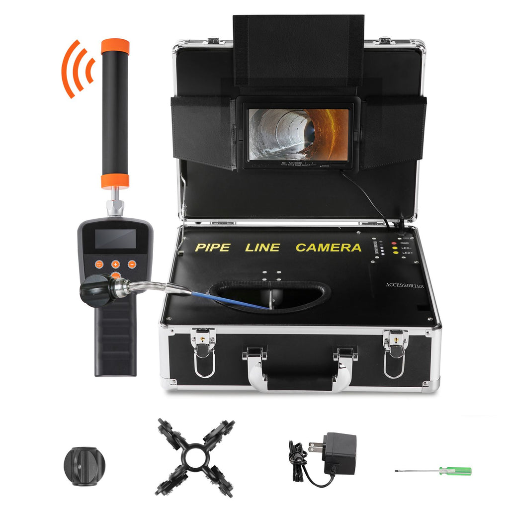 Sewer Camera with 512Hz Locator, 131 ft/40 m, 7" Pipeline Inspection Camera with DVR Function, IP68 Camera with 12 Adjustable LEDs, A 16 GB SD Card for Sewer Line, Home, Duct Drain Pipe Plumbing
