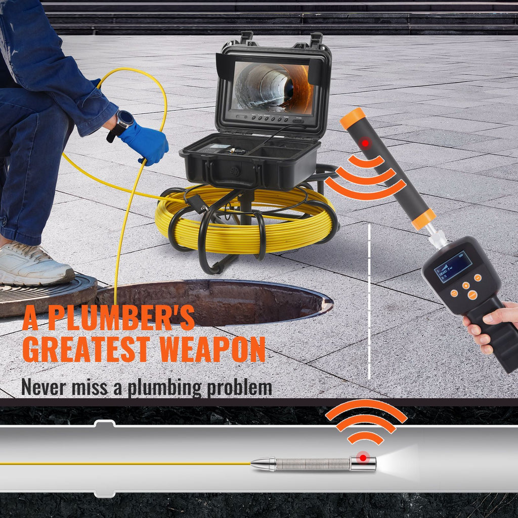 Sewer Camera with 512Hz Locator, 164 ft/50 m, 9" Pipeline Inspection Camera with DVR Function, IP68 Camera with 12 Adjustable LEDs, A 16 GB SD Card for Sewer Line, Home, Duct Drain Pipe Plumbing