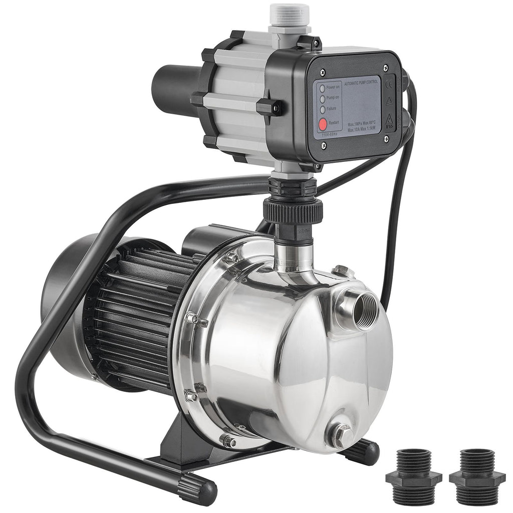 Shallow Well Pump, 1HP 115V, 1200 GPH 145 ft Head, Portable Stainless Steel Sprinkler Booster Jet Pumps with Automatic Controller for Garden Lawn Irrigation system, Water Transfer