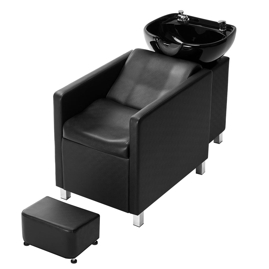 Shampoo Backwash Chair, 661.4LBS Loading Salon & Spa Hair Washing Station, Backwash Barber Shampoo Bowl and Chair, Beauty Spa Massage Hairdressing Equipment with Wide Footrest and Ceramic Bowl