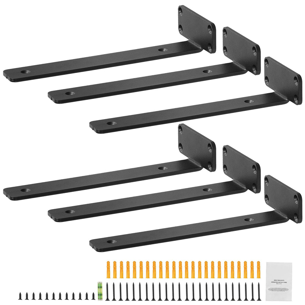 Shelf Bracket, 10'L x 4'W x 1.6'H, 6 Pcs Heavy Duty Floating Shelf Brackets, Brackets for Shelves, 5mm Thick Matte Black L Shelf Bracket,Steel Shelving Brackets with 160 lbs Load Capacity