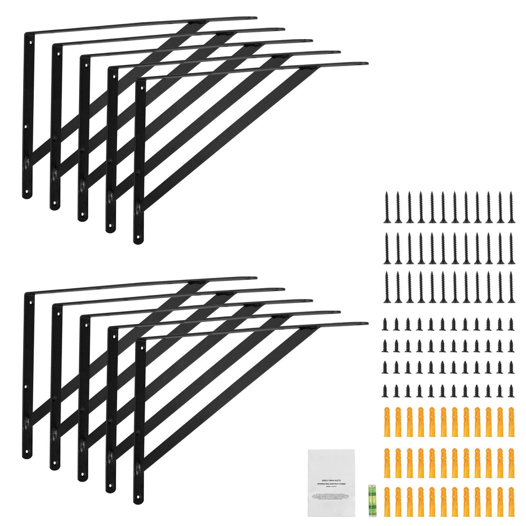 Shelf Bracket, 12 x 8 in 10 Pcs, Heavy Duty Floating Shelf Brackets, Brackets for Shelves, 3mm Thick Matte Black Triangle Shelf Bracket,Steel Shelving Brackets with 160 lbs Load Capacity