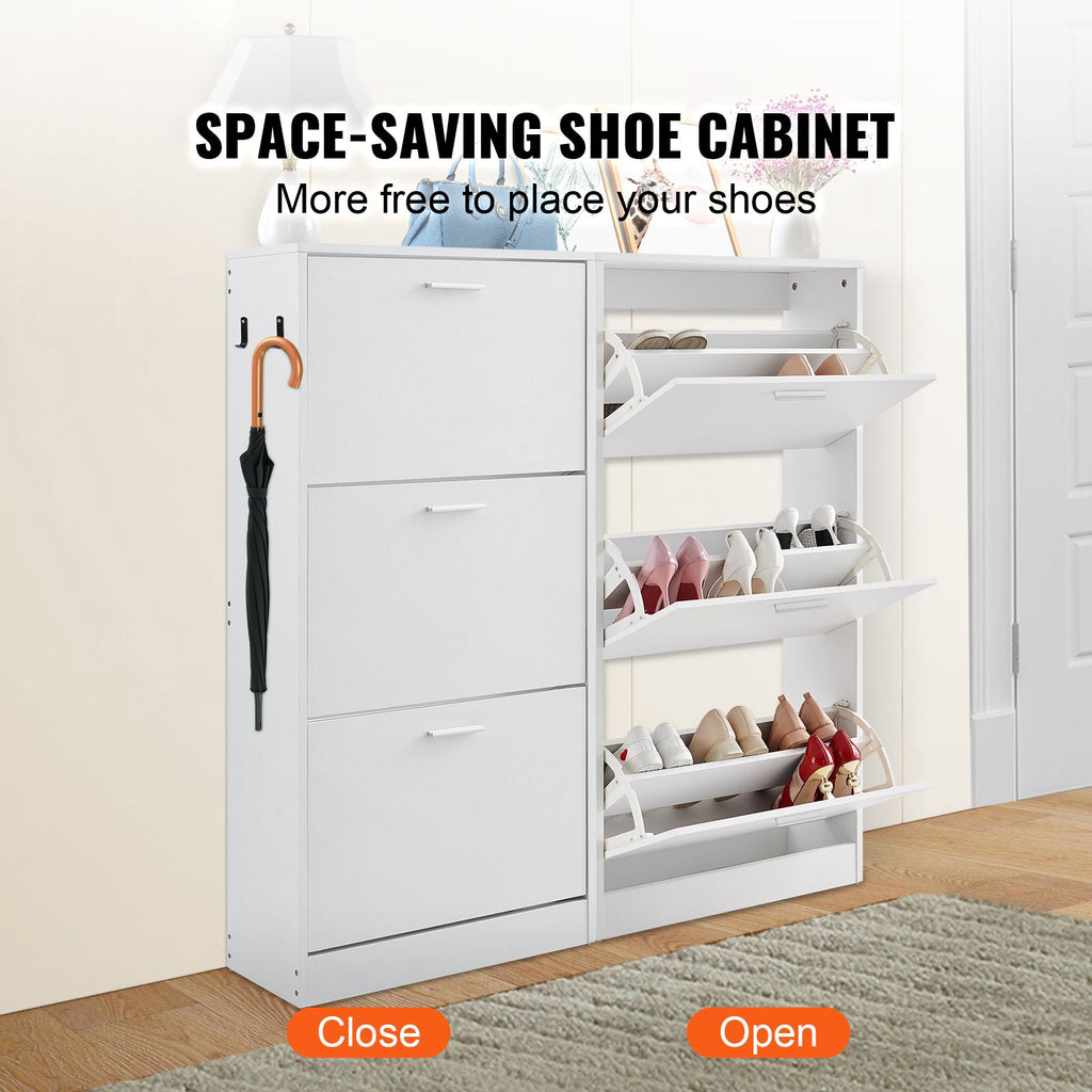 Shoe Cabinet with 3 Flip Drawers, Shoe Storage Cabinet for Entryway, Free Standing Shoe Storage Organizer with Side Hooks for Heels, Boots, Slippers in Hallway, Living Room image 2