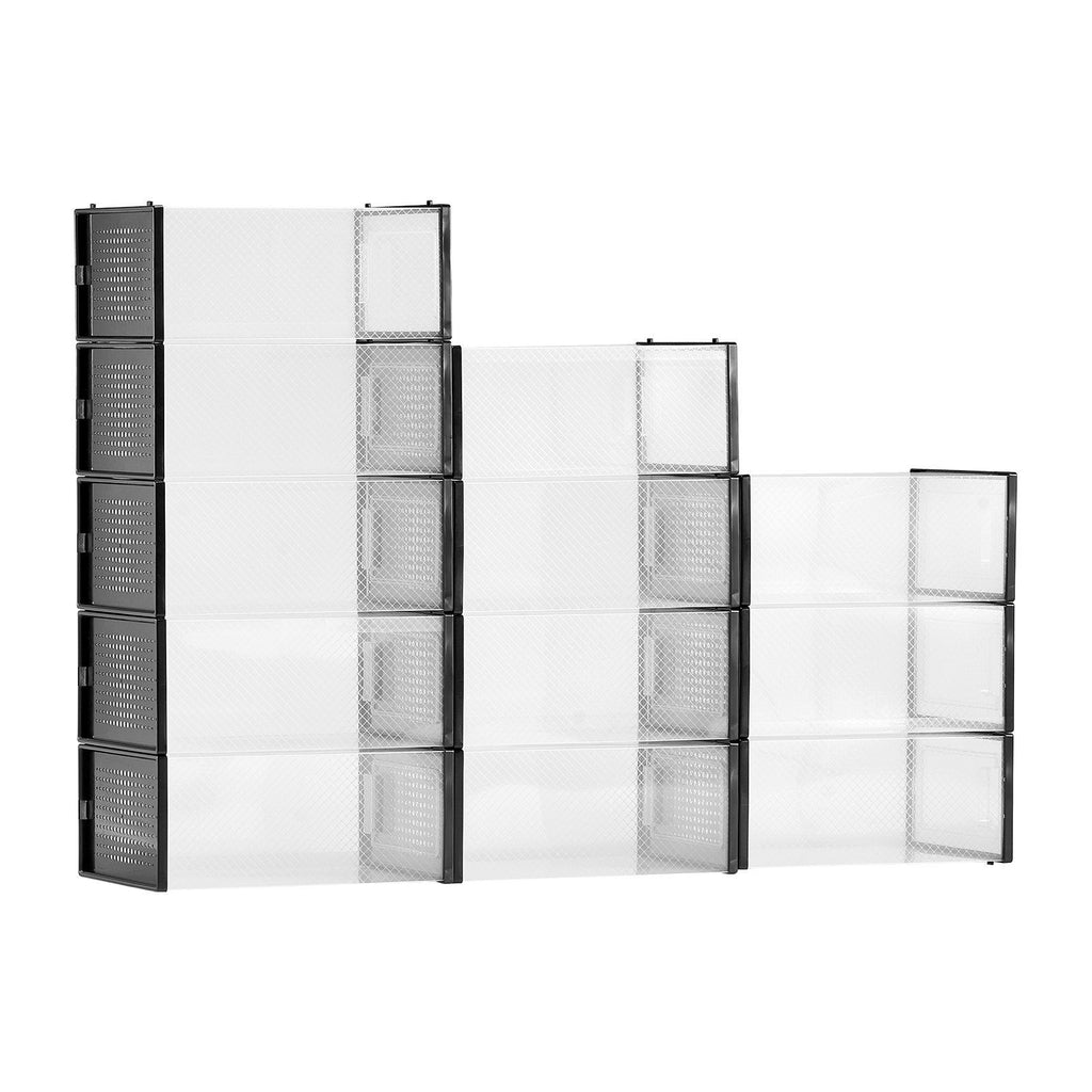 Shoe Storage Boxes 12 Pack Stackable Shoe Storage Organizers US Size 11 Black