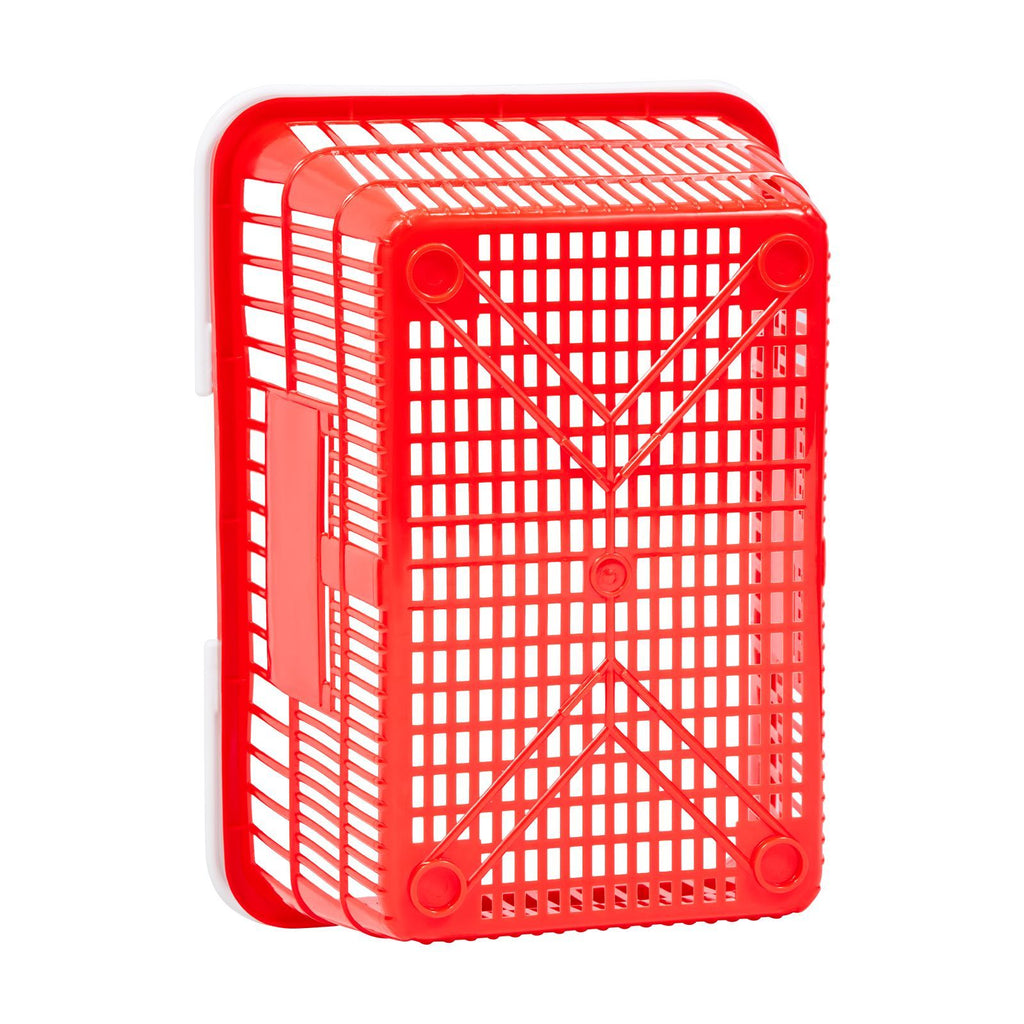 Shopping Baskets, 4 PCS, 21L Stackable PE Plastic Grocery Baskets with Handles, Dense Mesh Structure, Holds up to 20 lbs, Portable for Grocery, Retail, Stores, Supermarket, Home Use, Red