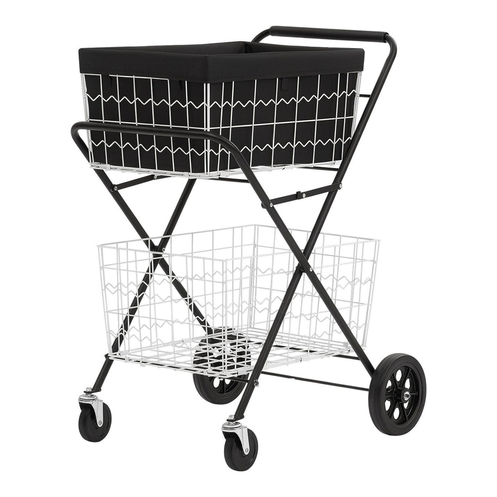 Shopping Cart 2-Tier with Wheels Foldable for Grocery 88lbs Capacity, Heavy Duty Utility Cart with 2 Detachable Storage Baskets, 360° Rolling Swivel Wheels, for Groceries, Warehouse, Supermarket