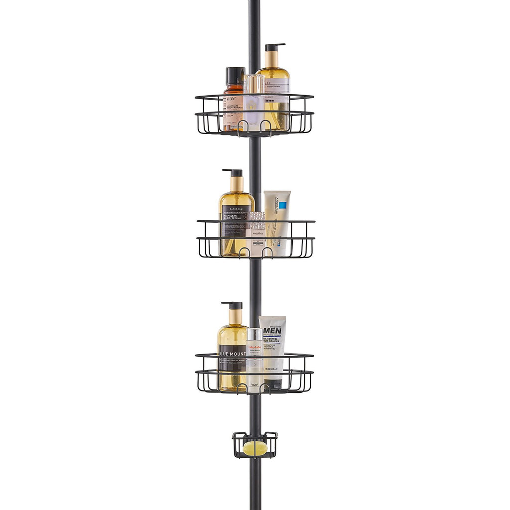 Shower Corner Caddy Tension Pole, 39" to 125" High, Multi-Functional Shower Tension Pole with Strong Load-Bearing Tray, Rust-Proof Easy-to-Install Tension Pole, Fit for Bathroom & Washroom