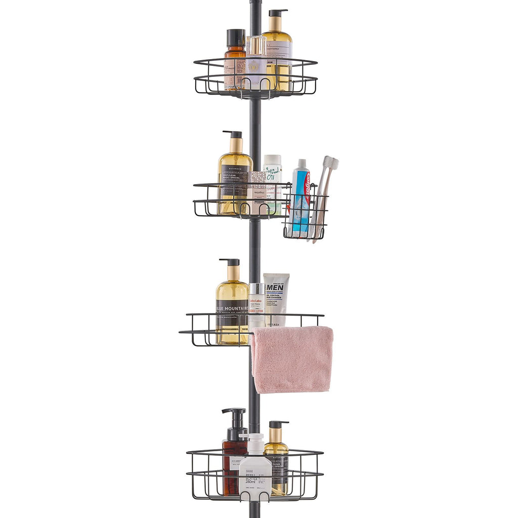 Shower Corner Caddy Tension Pole, 42" to 114" High, Multi-Functional Shower Tension Pole with Strong Load-Bearing Tray, Rust-Proof Easy-to-Install Tension Pole, Fit for Bathroom & Washroom