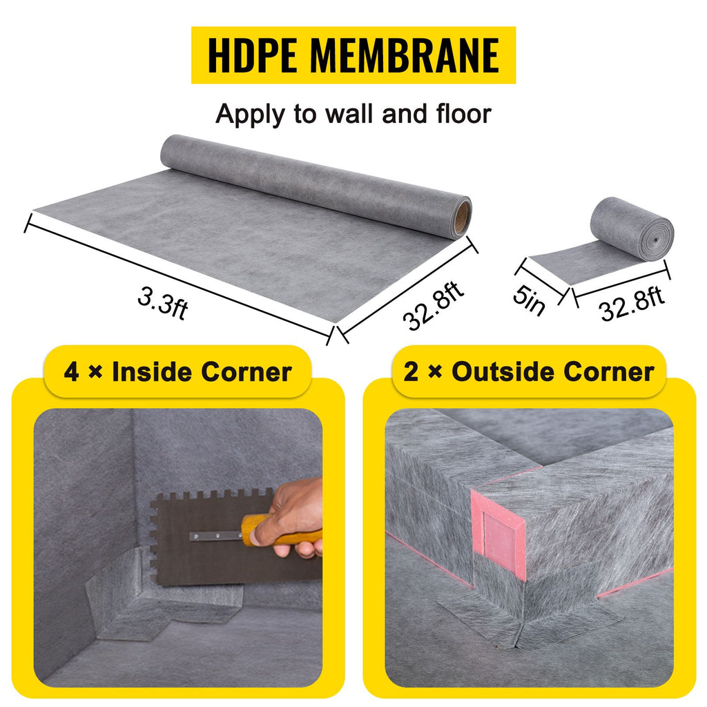 Shower Curb Kit 38\" x 60\" Watertight Shower Curb Overlay with 4\" PVC Offset Bonding Flange, 4\" Stainless Steel Grate, 2 Cuttable Shower Curb and Trowel, Shower Pan Slope Sticks Fit for Bathr