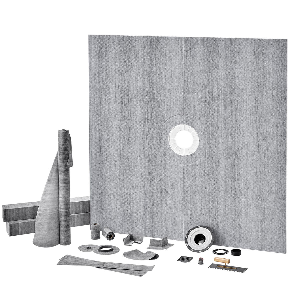 Shower Curb Kit, 72"x72" Shower Pan Kit with 2" PVC Central Flange, 4" Stainless Steel Grate, Waterproof Shower Curb & Membrane & Strip, Shower Pan Slope Sticks Fit for Bathroom