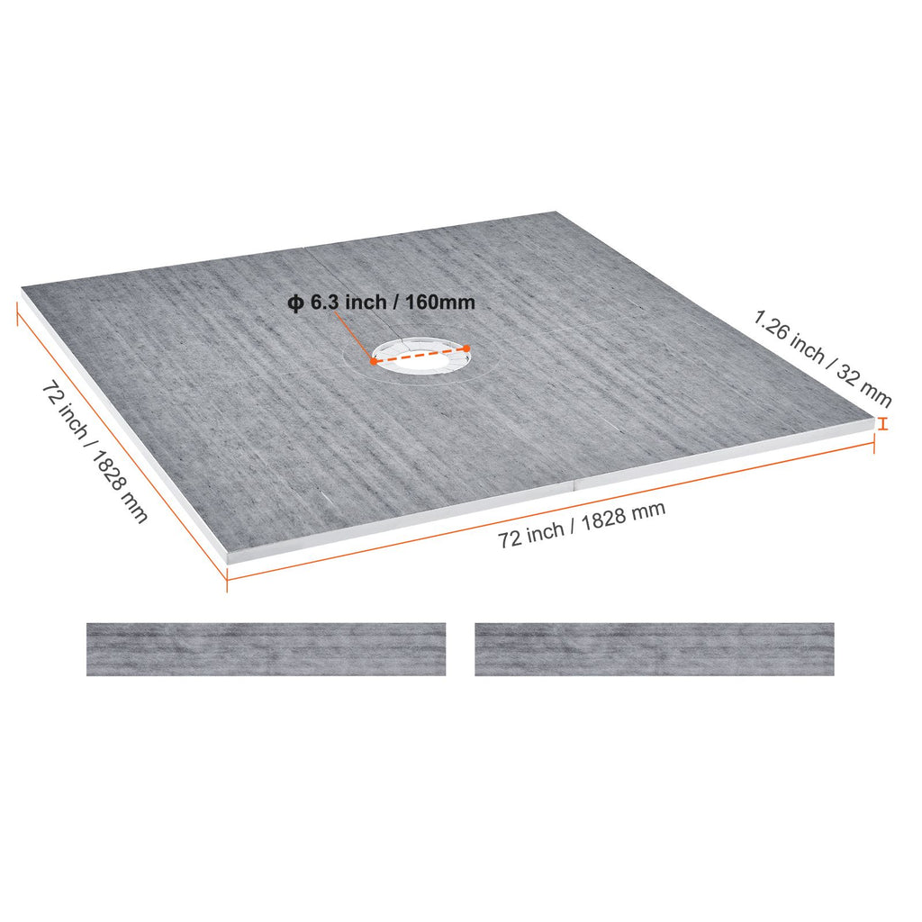 Shower Curb Kit, 72"x72" Shower Pan Kit with 6.3" Central Drain, Lightweight EPS Shower Installation Kits with 2 Waterproof Cloths, Shower Pan Slope Sticks Fit for Bathroom